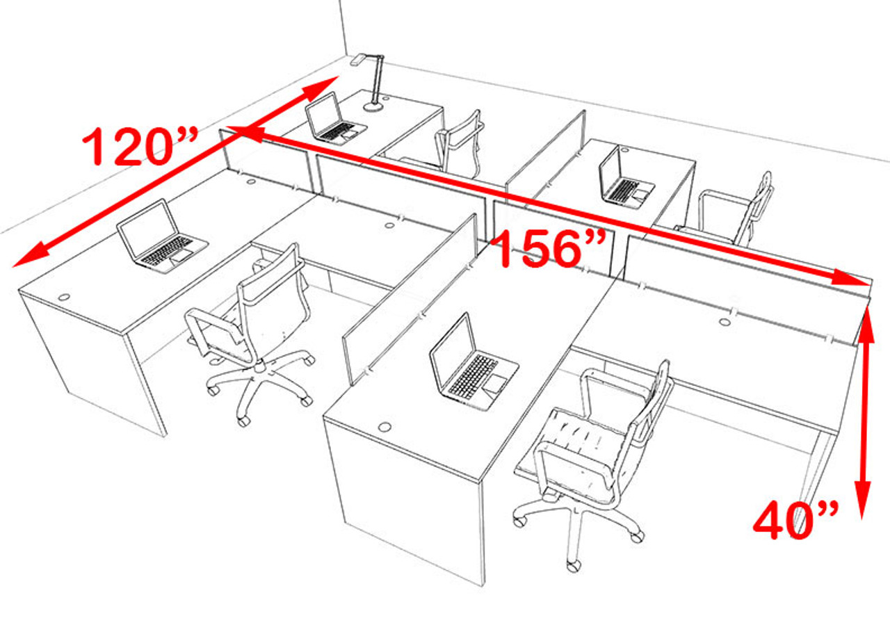 Four Person Orange Divider Office Workstation Desk Set, #OT-SUL-SPO48