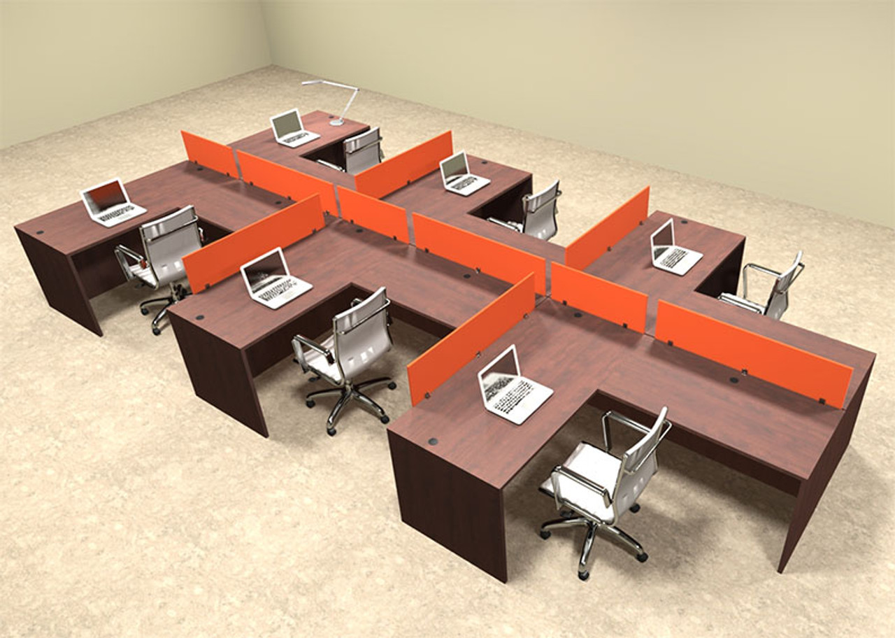 Six Person Orange Divider Office Workstation Desk Set, #OT-SUL-SPO50