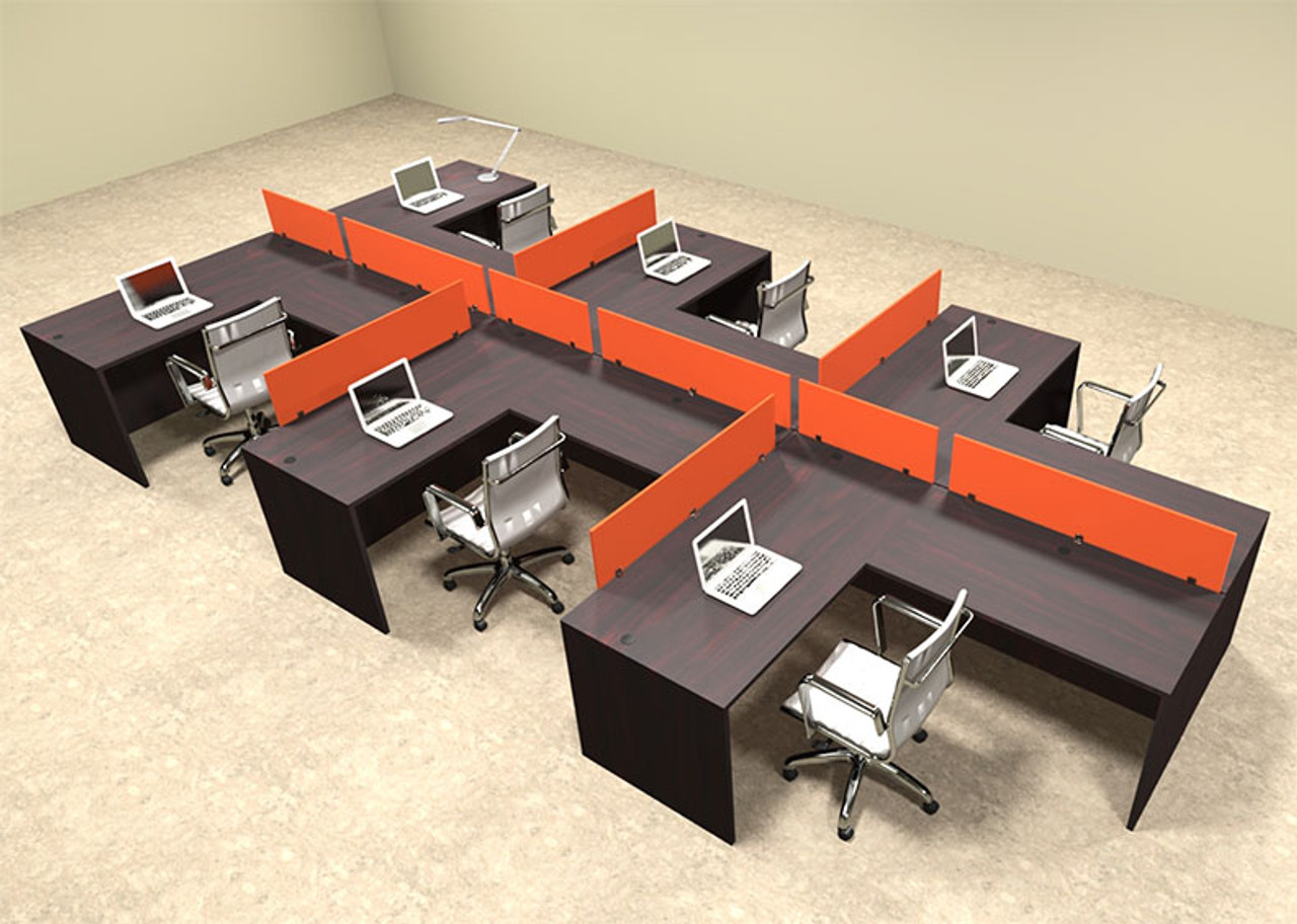 Six Person Orange Divider Office Workstation Desk Set, #OT-SUL-SPO51