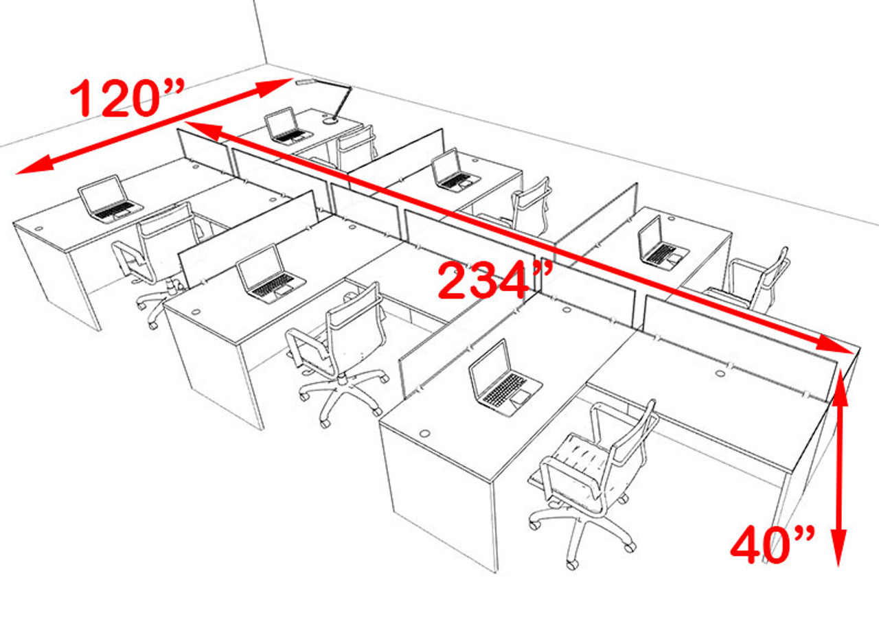 Six Person Orange Divider Office Workstation Desk Set, #OT-SUL-SPO51