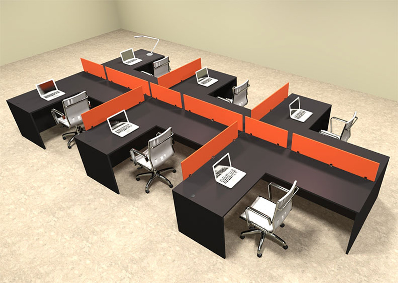 Six Person Orange Divider Office Workstation Desk Set, #OT-SUL-SPO52