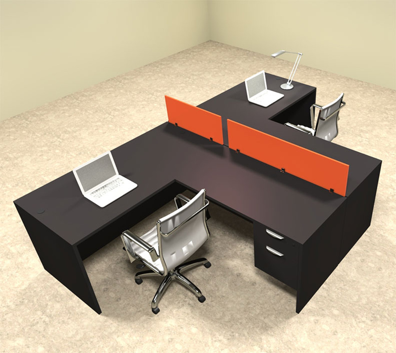 Two Person Orange Divider Office Workstation Desk Set, #OT-SUL-SPO56