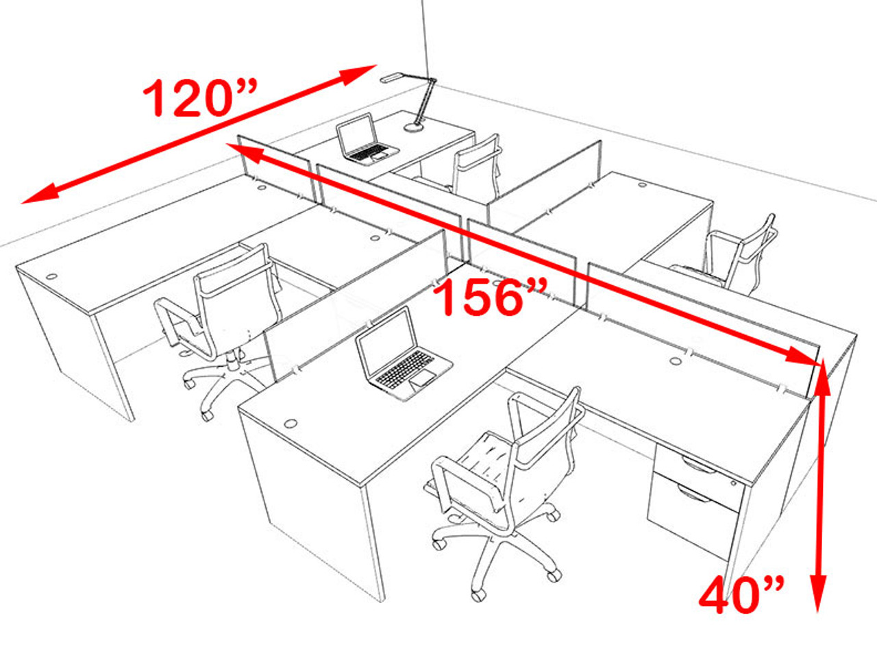Four Person Orange Divider Office Workstation Desk Set, #OT-SUL-SPO58
