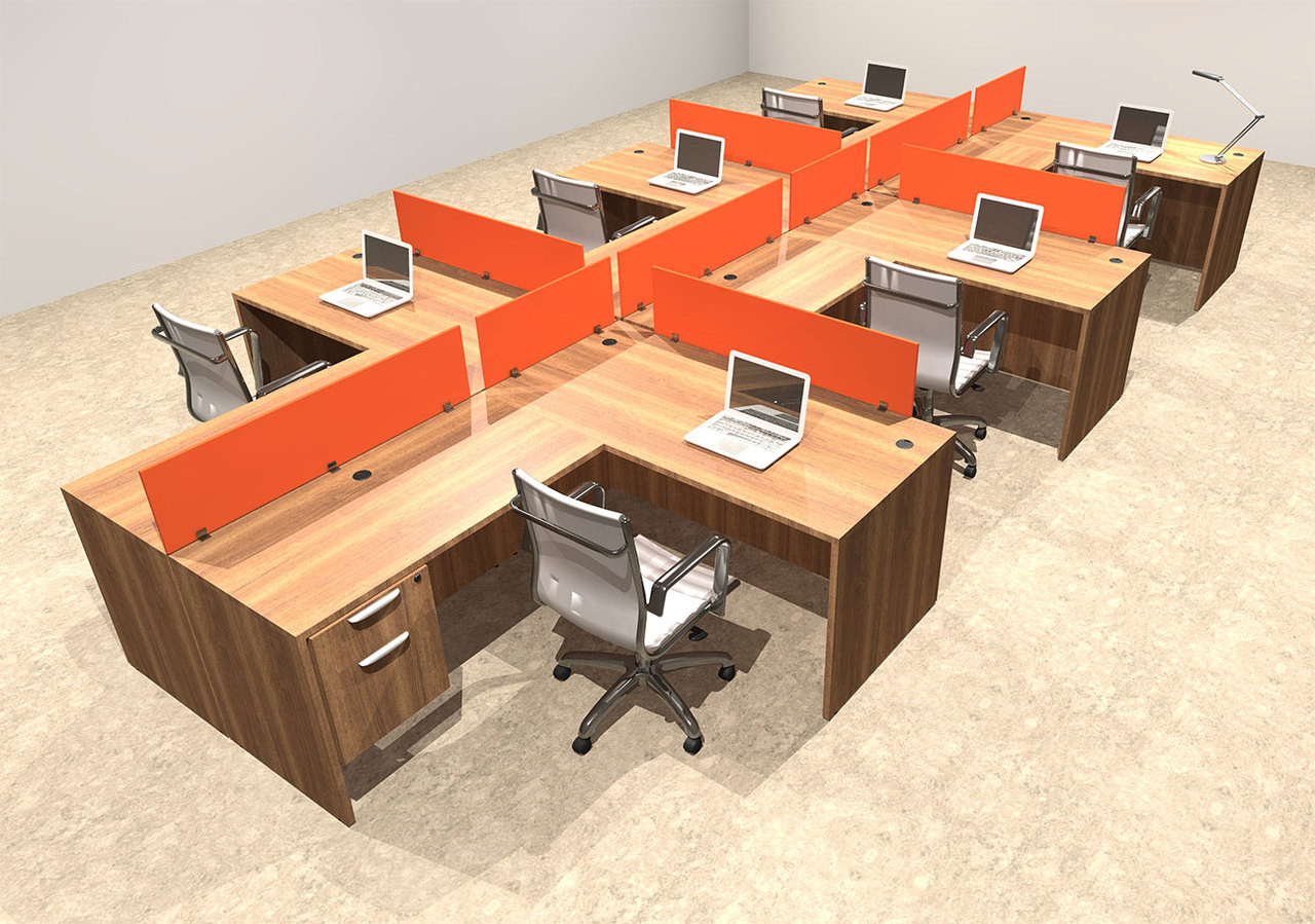 Six Person Orange Divider Office Workstation Desk Set, #OT-SUL-SPO61