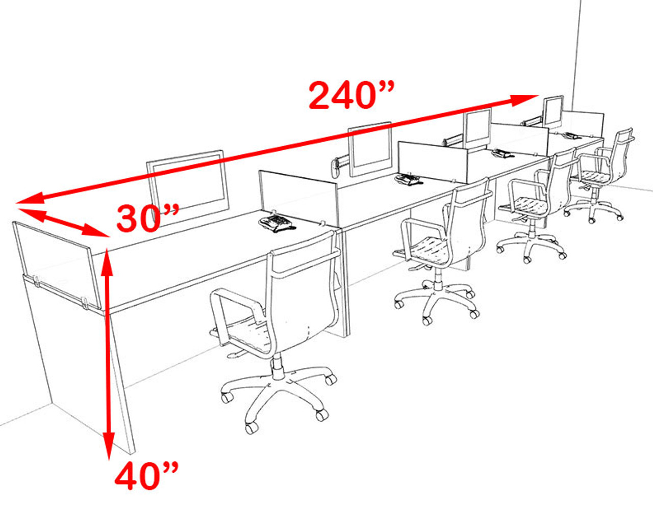 Four Person Orange Divider Office Workstation Desk Set, #OT-SUL-SPO9