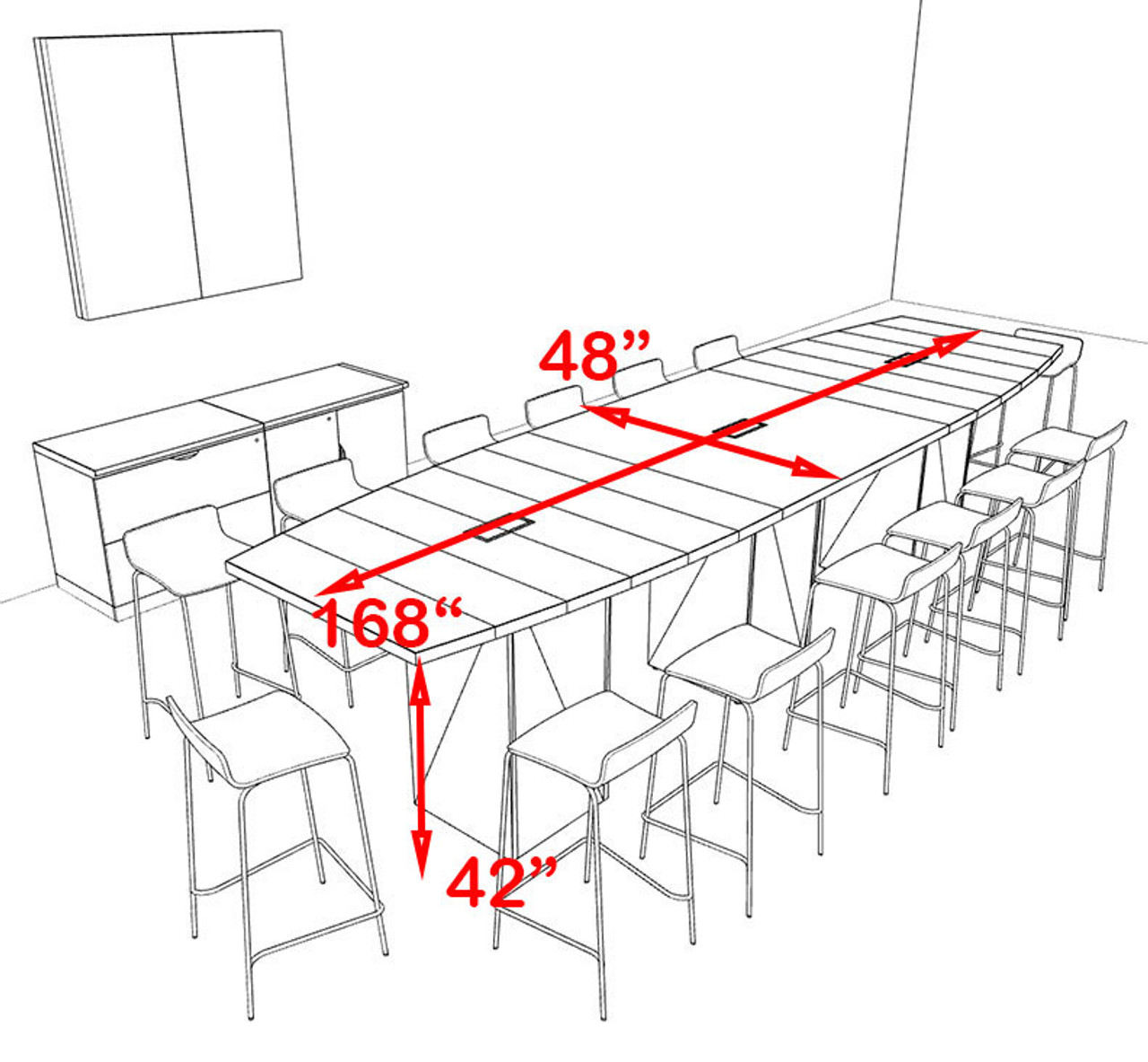 Boat Shape Counter Height 14' Feet Conference Table, #OF-CON-CT15