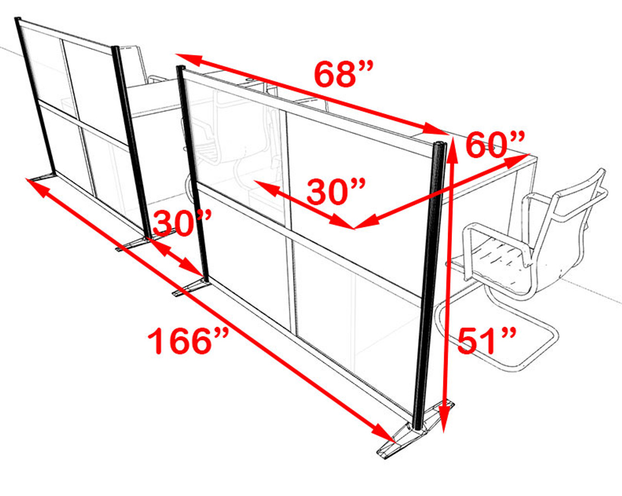 Two Person Workstation w/Acrylic Aluminum Privacy Panel, #OT-SUL-HPB18