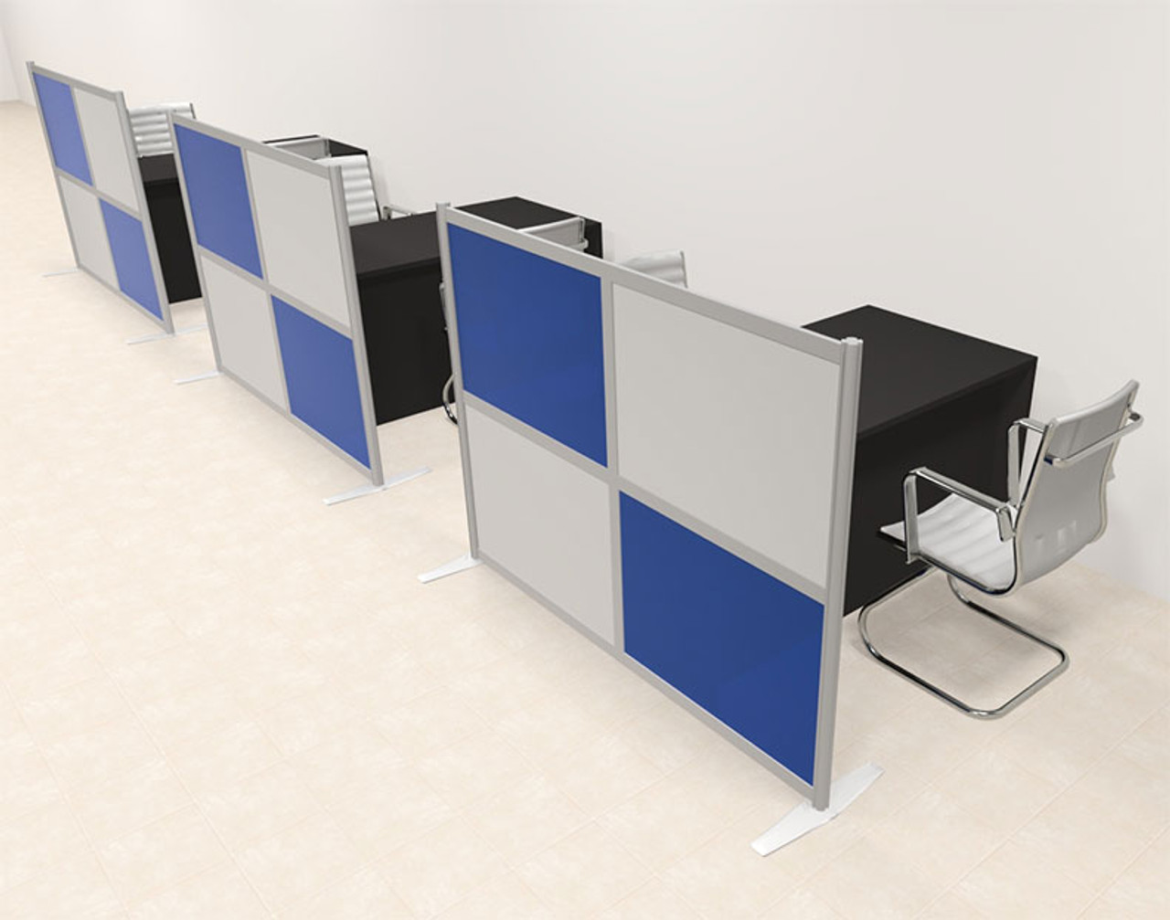 Three Person Workstation w/Acrylic Aluminum Privacy Panel, #OT-SUL-HPB24