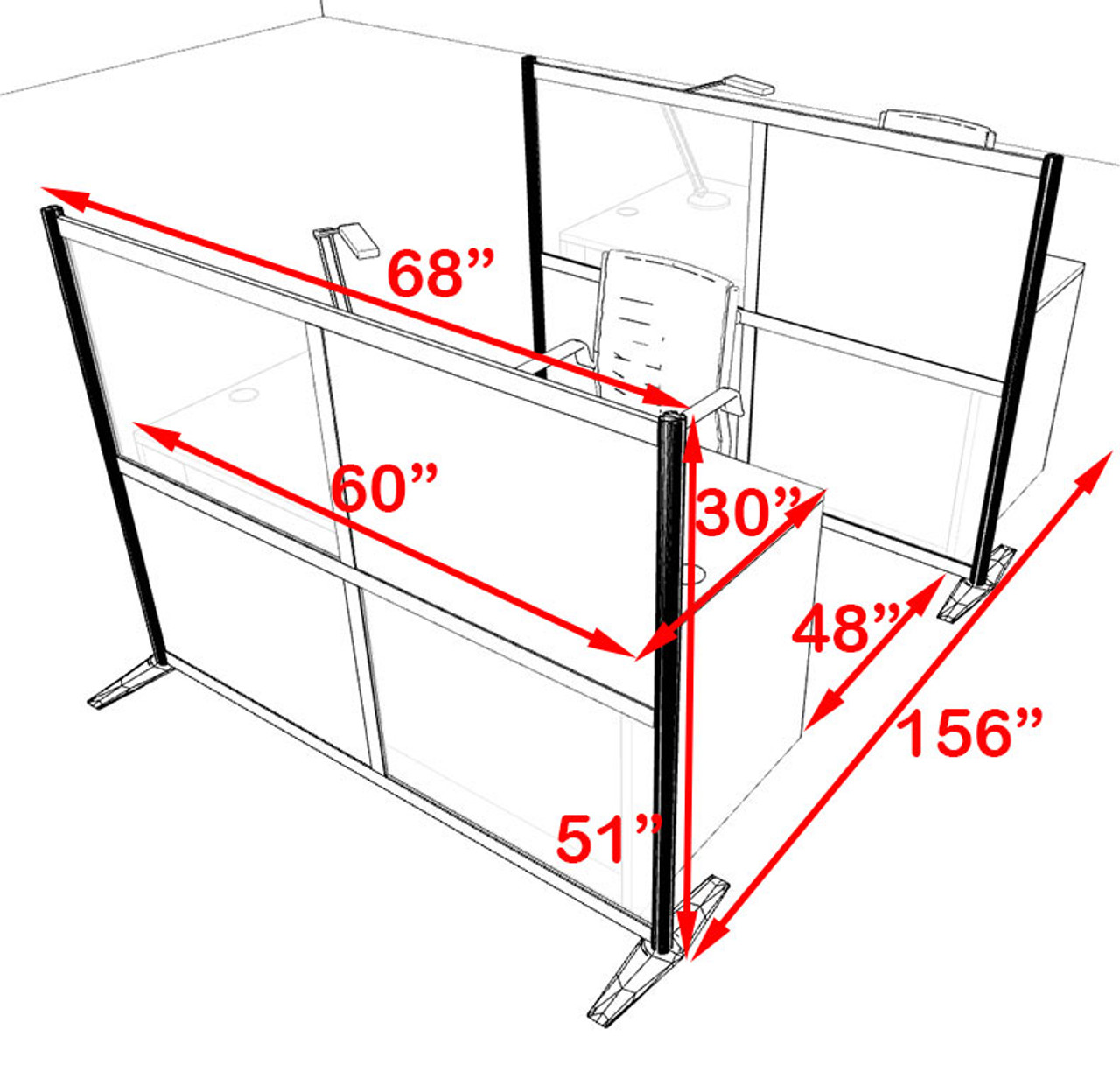 Two Person Workstation w/Acrylic Aluminum Privacy Panel, #OT-SUL-HPB30