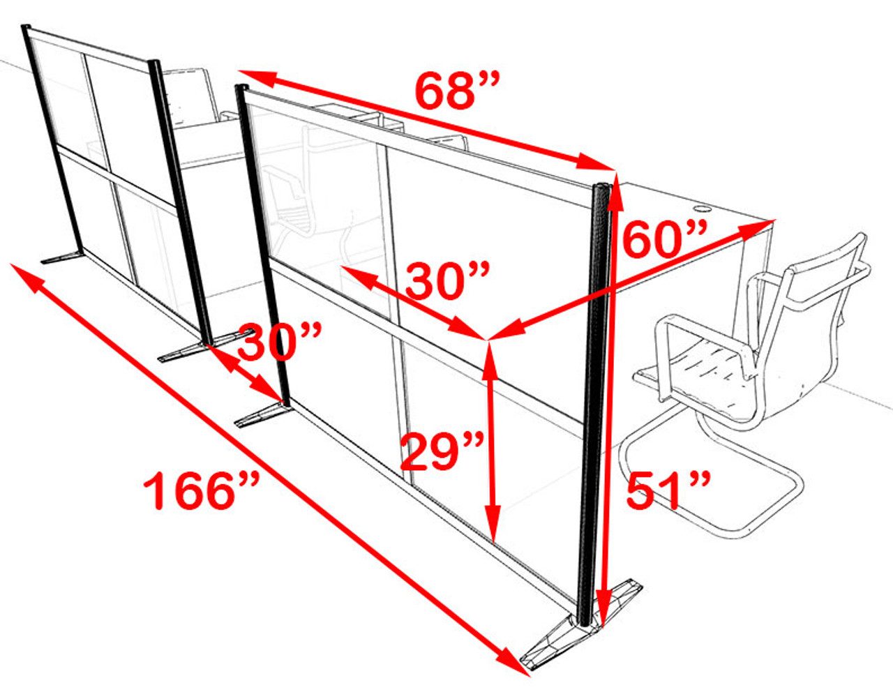 Two Person Workstation w/Acrylic Aluminum Privacy Panel, #OT-SUL-HPB53