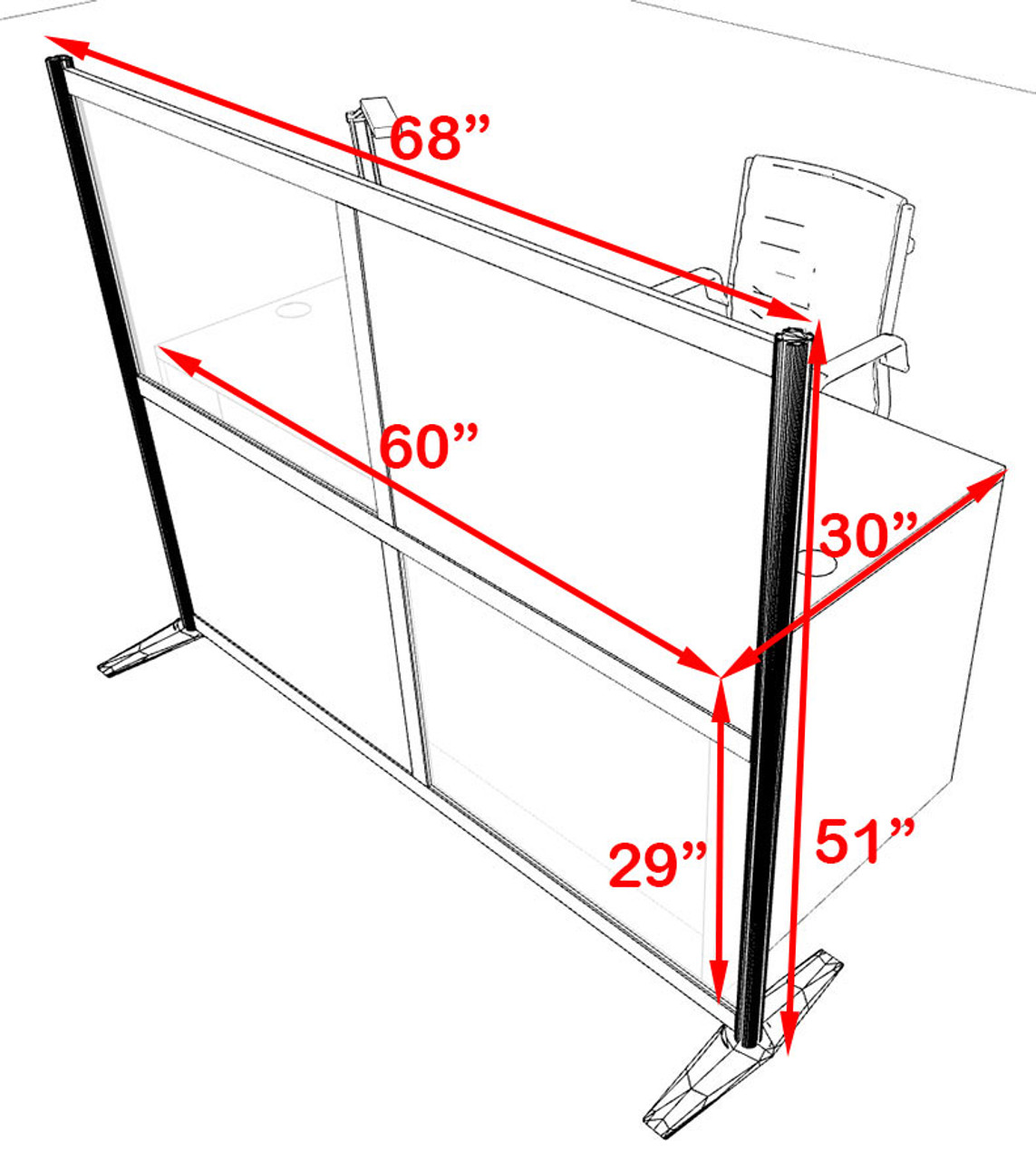 One Person Workstation w/Acrylic Aluminum Privacy Panel, #OT-SUL-HPB61