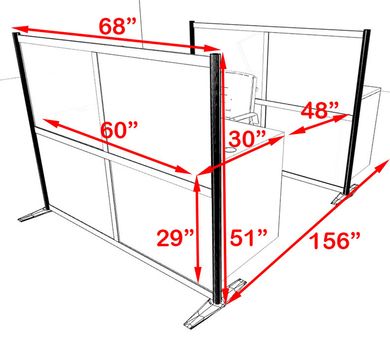 Two Person Workstation w/Acrylic Aluminum Privacy Panel, #OT-SUL-HPO102