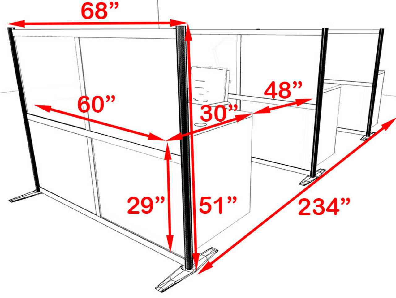 Three Person Workstation w/Acrylic Aluminum Privacy Panel, #OT-SUL-HPO107