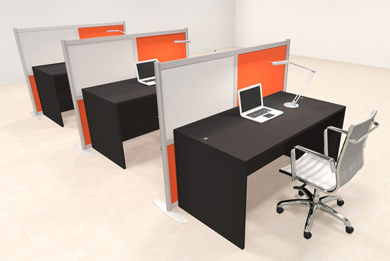 Three Person Workstation w/Acrylic Aluminum Privacy Panel, #OT-SUL-HPO108