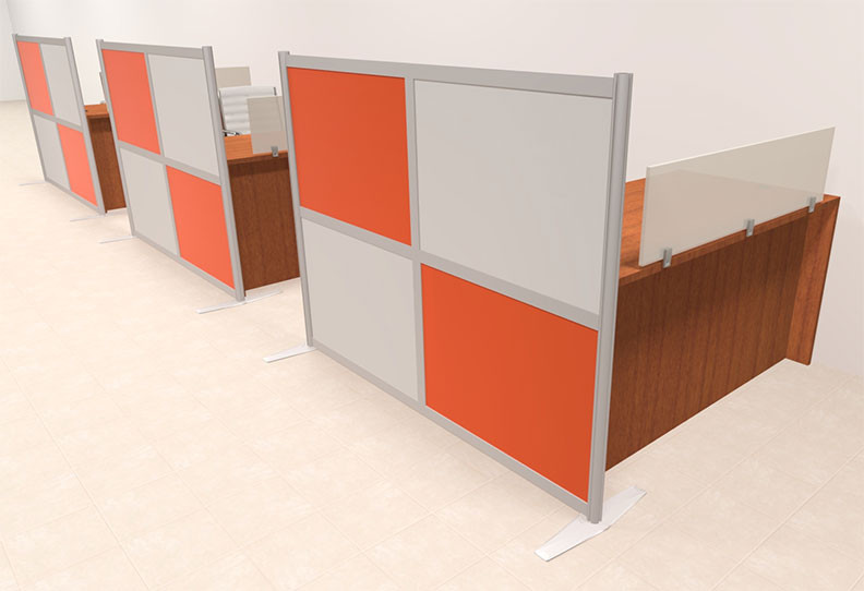 Three Person Workstation w/Acrylic Aluminum Privacy Panel, #OT-SUL-HPO117