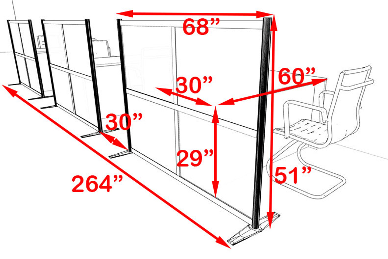 Three Person Workstation w/Acrylic Aluminum Privacy Panel, #OT-SUL-HPO131