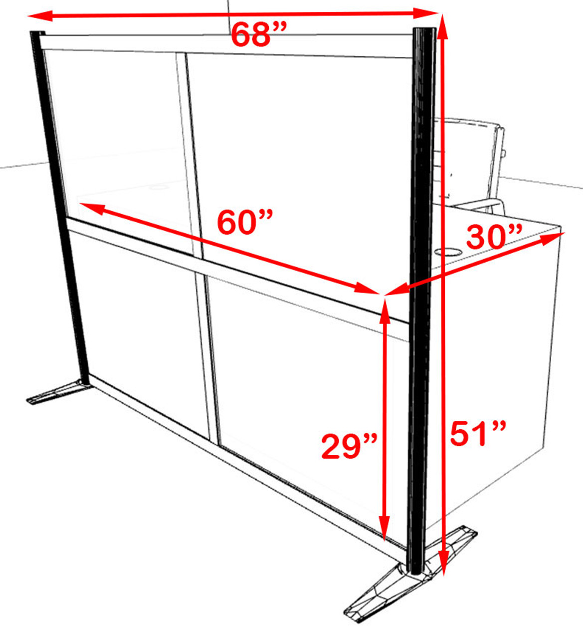 One Person Workstation w/Acrylic Aluminum Privacy Panel, #OT-SUL-HPO133