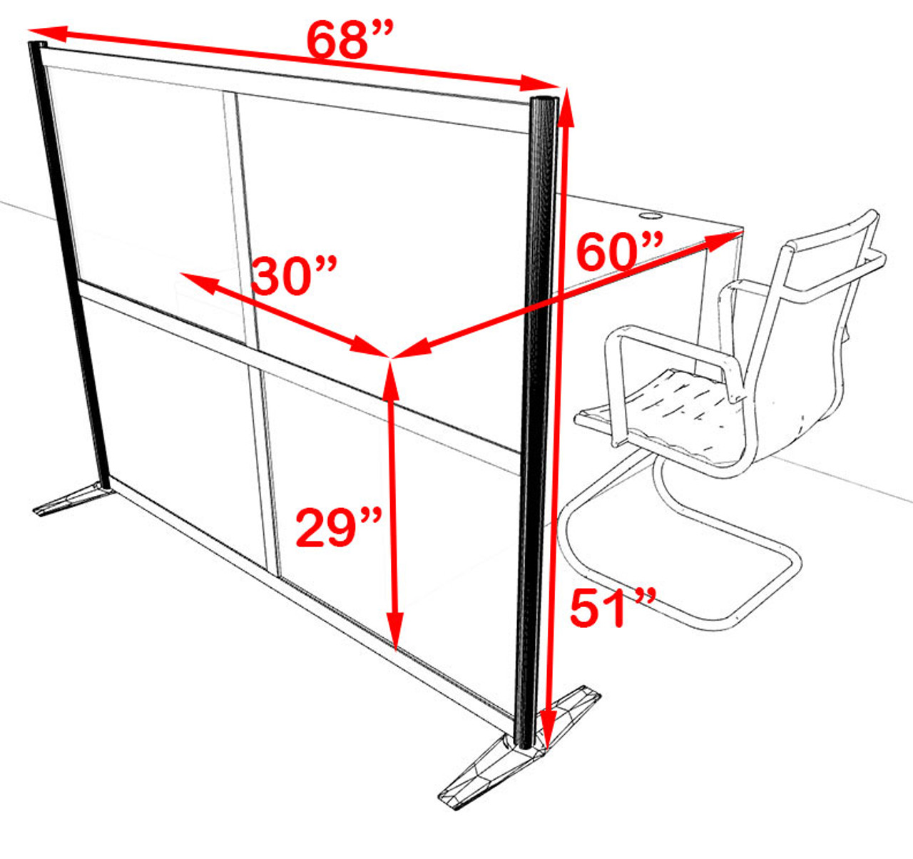 One Person Workstation w/Acrylic Aluminum Privacy Panel, #OT-SUL-HPO86