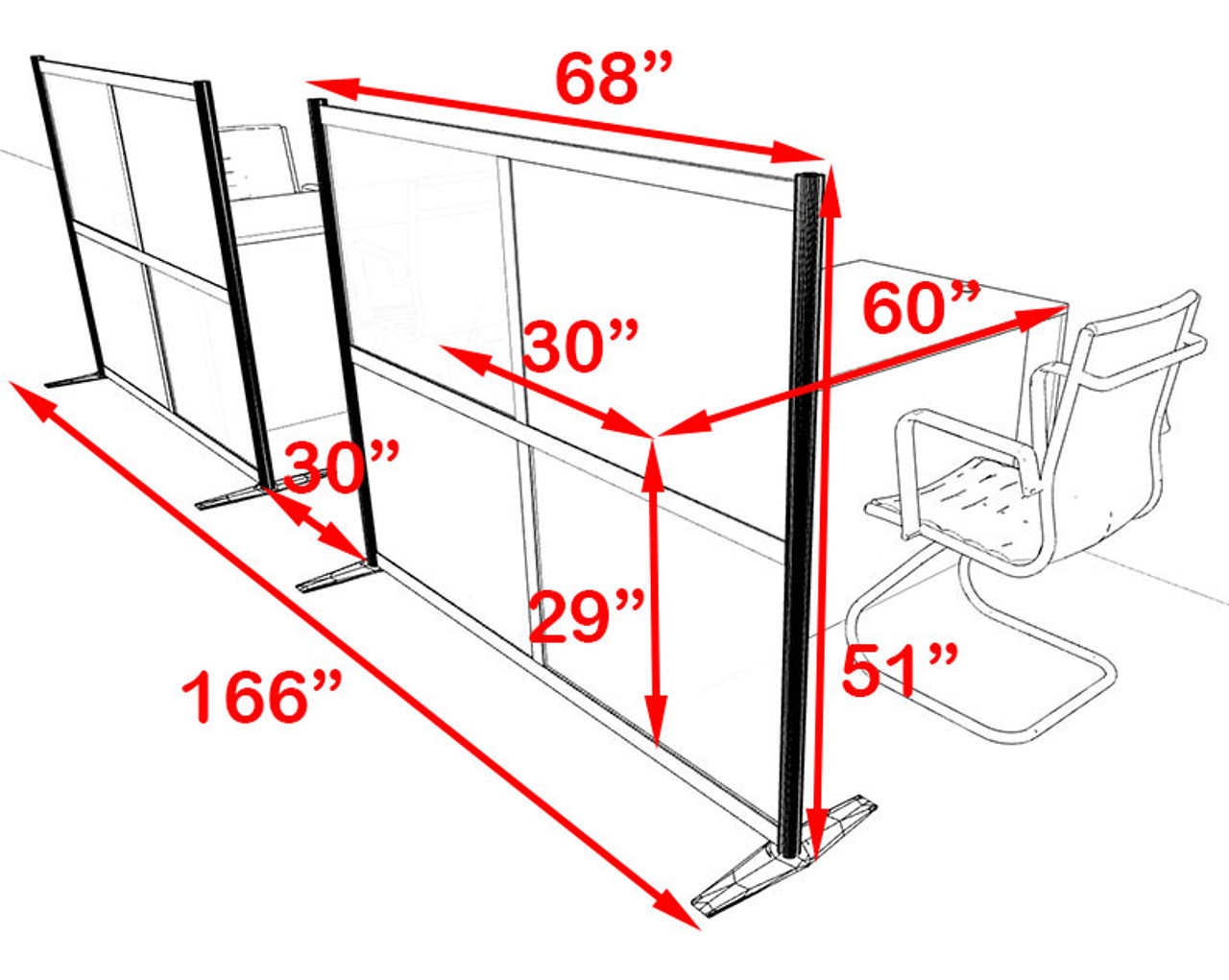 Two Person Workstation w/Acrylic Aluminum Privacy Panel, #OT-SUL-HPO89