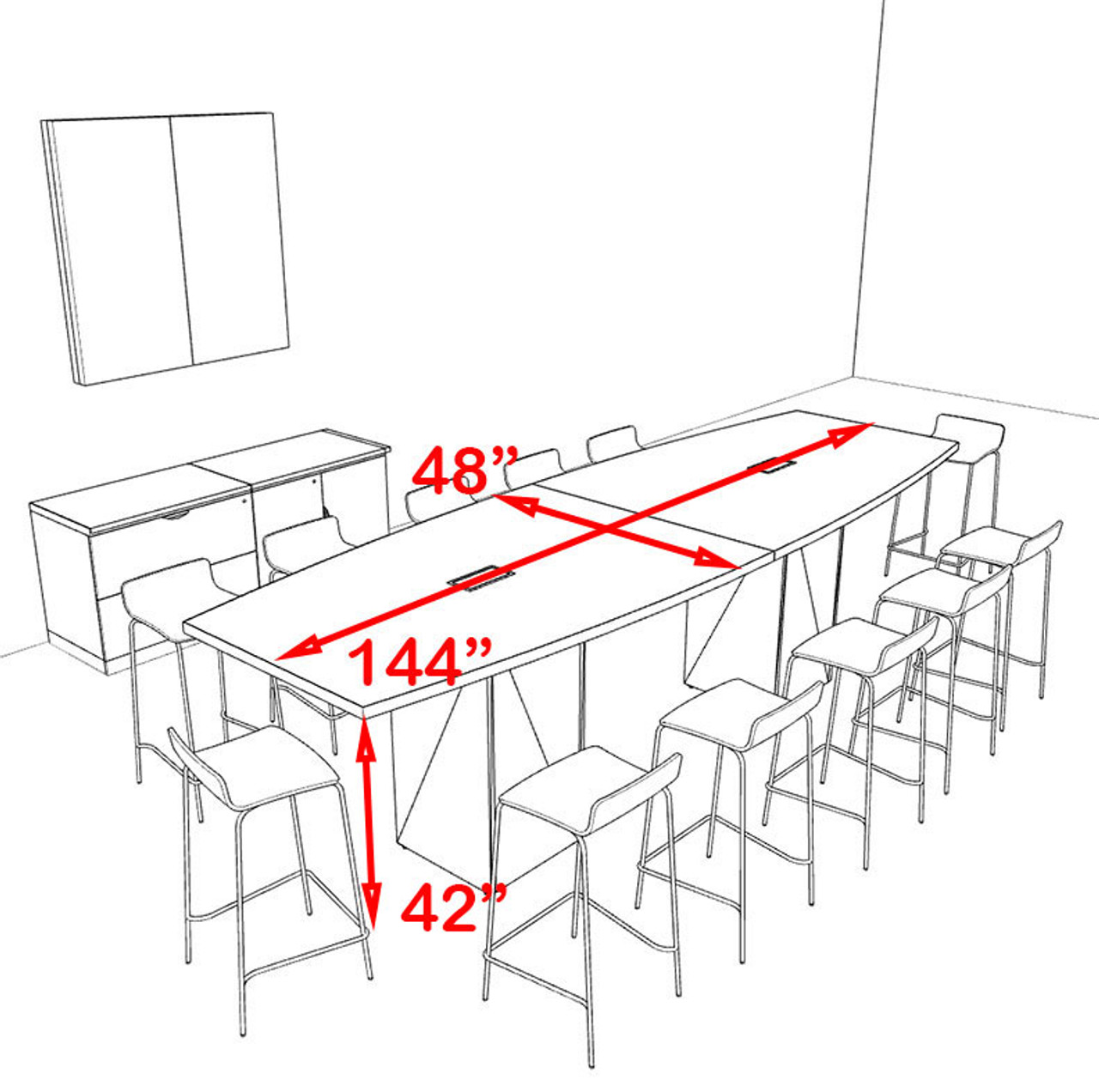 Boat Shape Counter Height 12' Feet Conference Table, #OF-CON-CT7