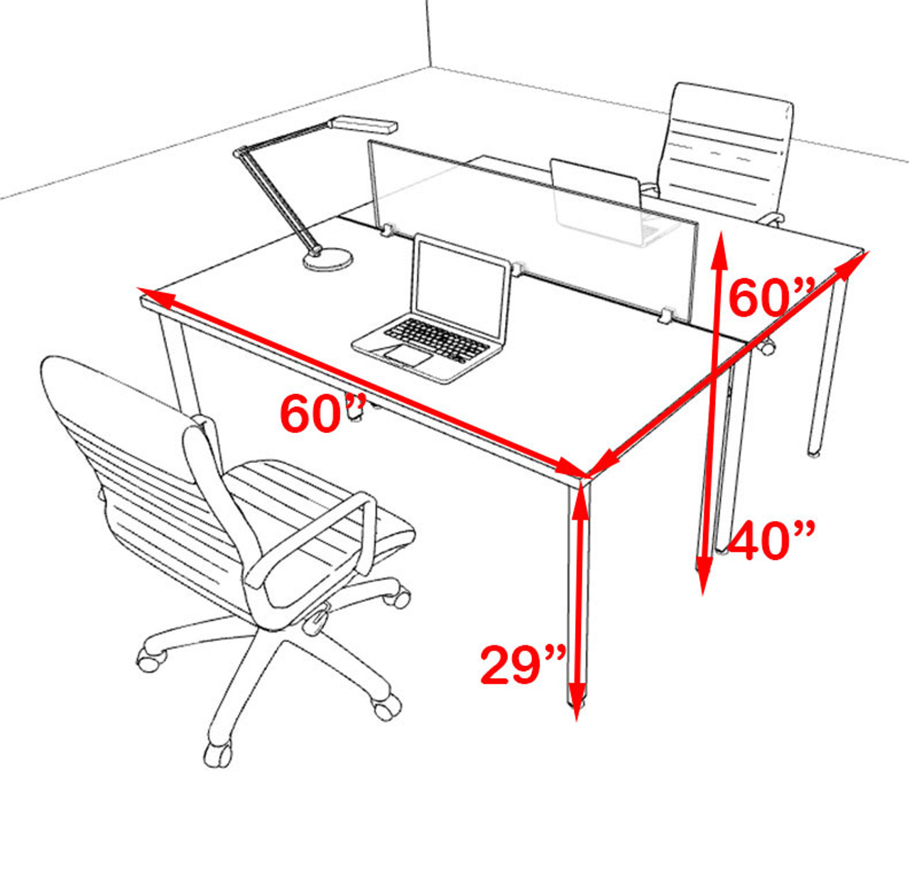 Two Persons Modern Acrylic Divider Workstation, #MT-FIV-FP2