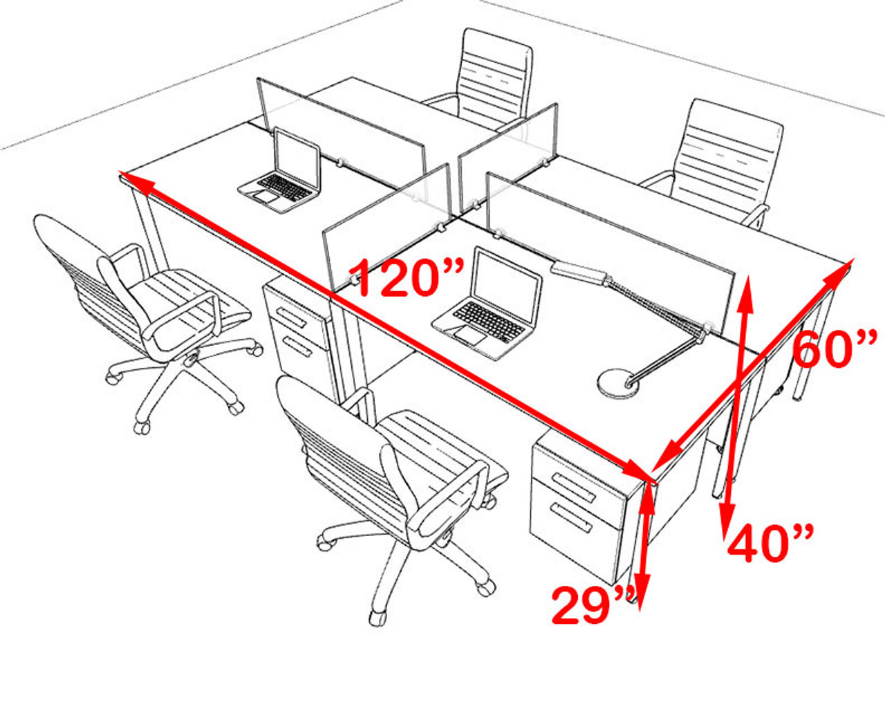 Four Persons Modern Acrylic Divider Workstation, #MT-FIV-FP25