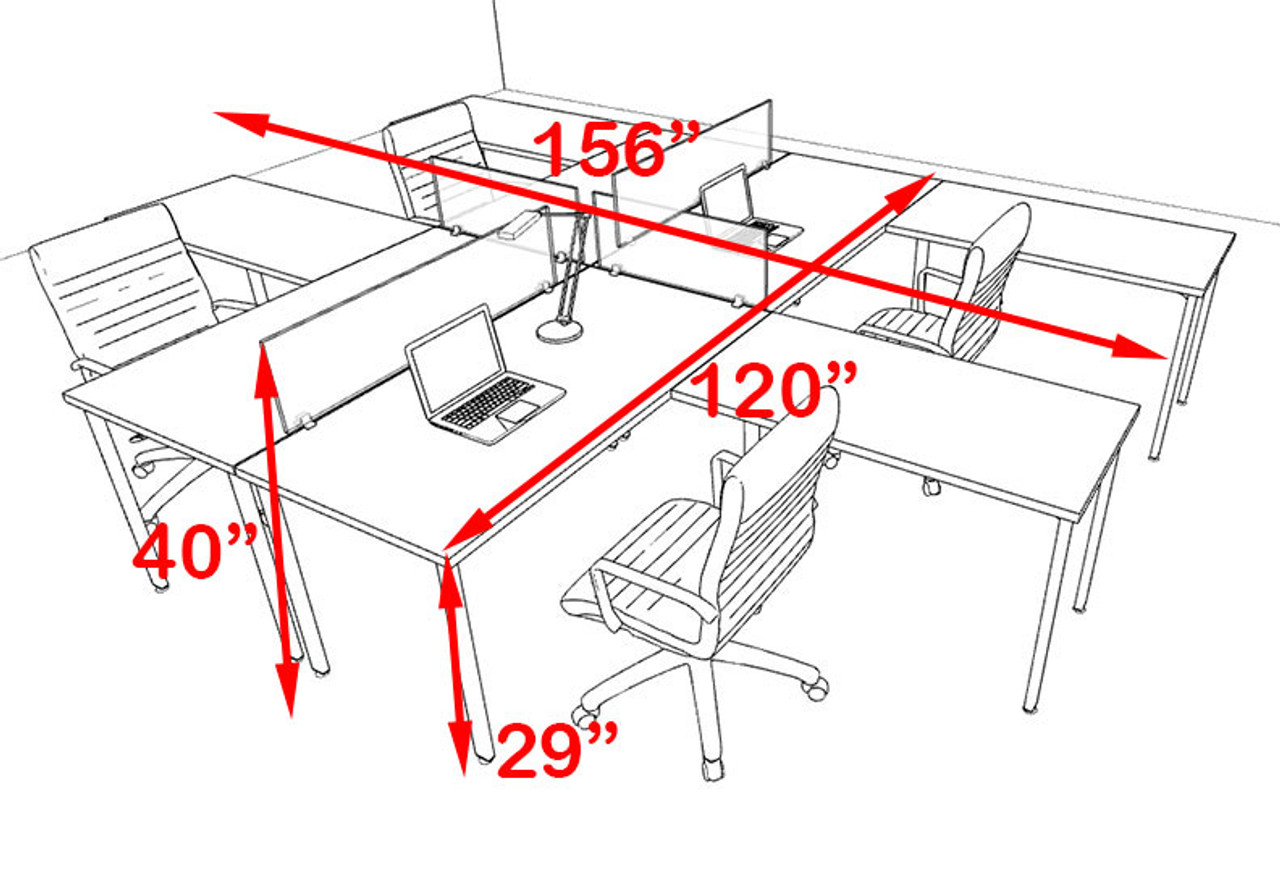 Four Persons L Shaped Modern Acrylic Divider Workstation, #MT-FIV-FP44