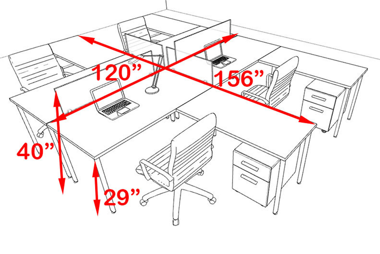 Four Persons L Shaped Modern Acrylic Divider Workstation, #MT-FIV-FP66