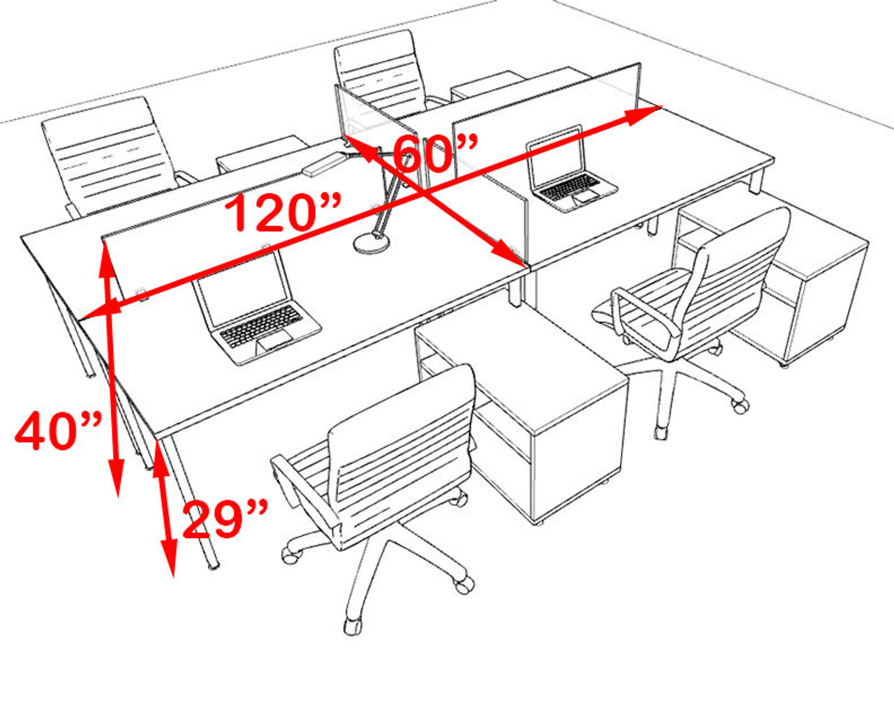 Four Persons Modern Acrylic Divider Workstation, #MT-FIV-FP75