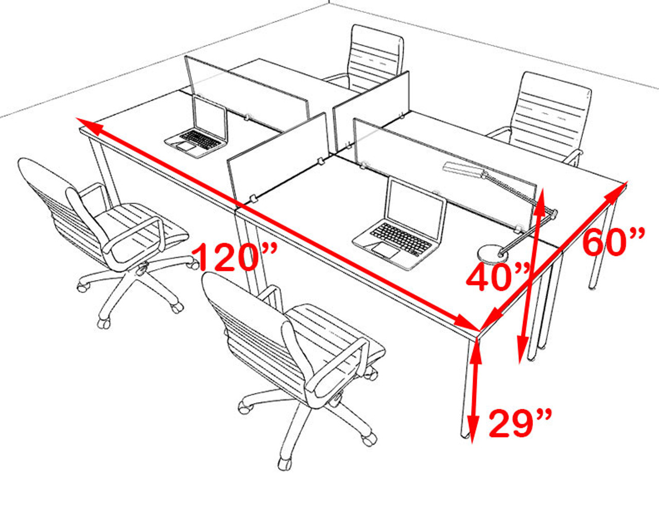 Four Persons Modern Acrylic Divider Workstation, #MT-FIV-FP8