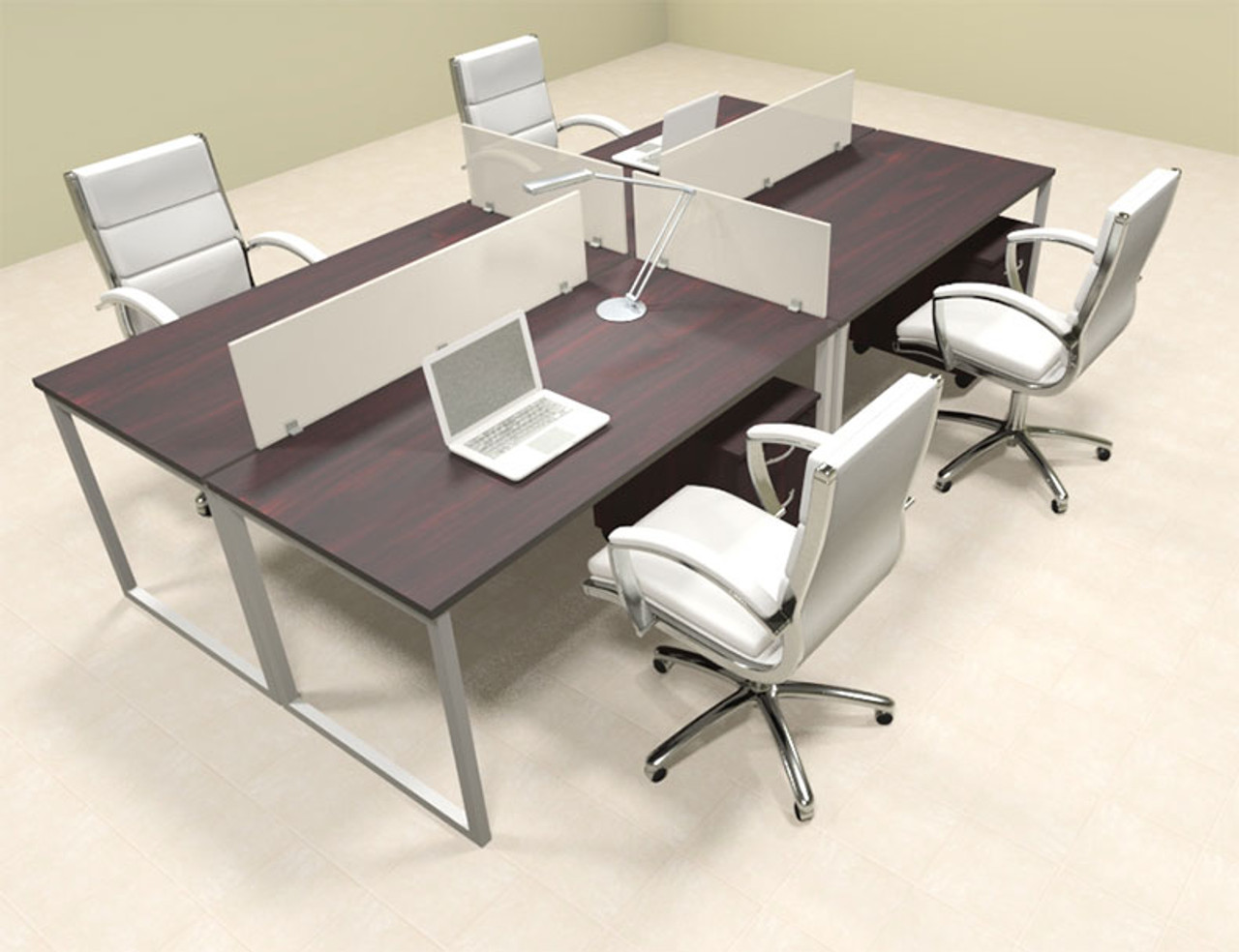 Four Person Modern Acrylic Divider Office Workstation, #AL-OPN-FP29