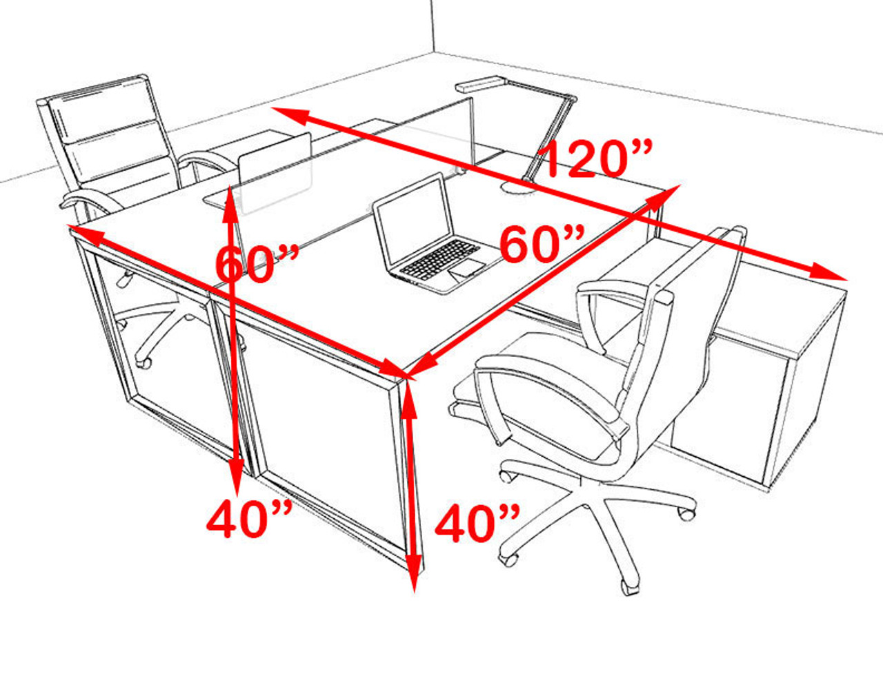 Two Person Modern Acrylic Divider Office Workstation, #AL-OPN-FP40