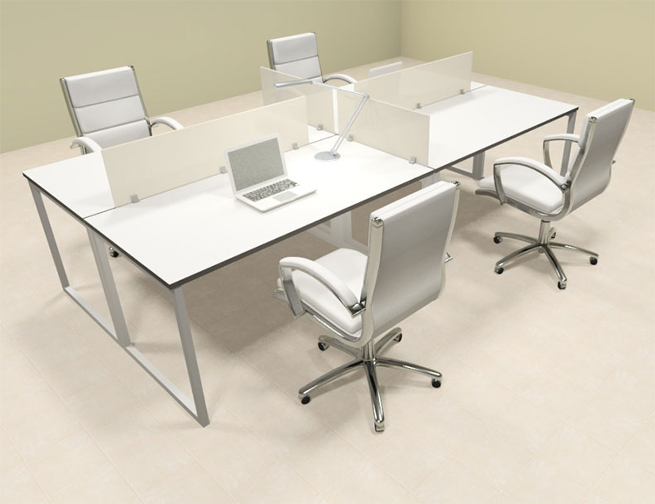 Four Person Modern Acrylic Divider Office Workstation, #AL-OPN-FP7