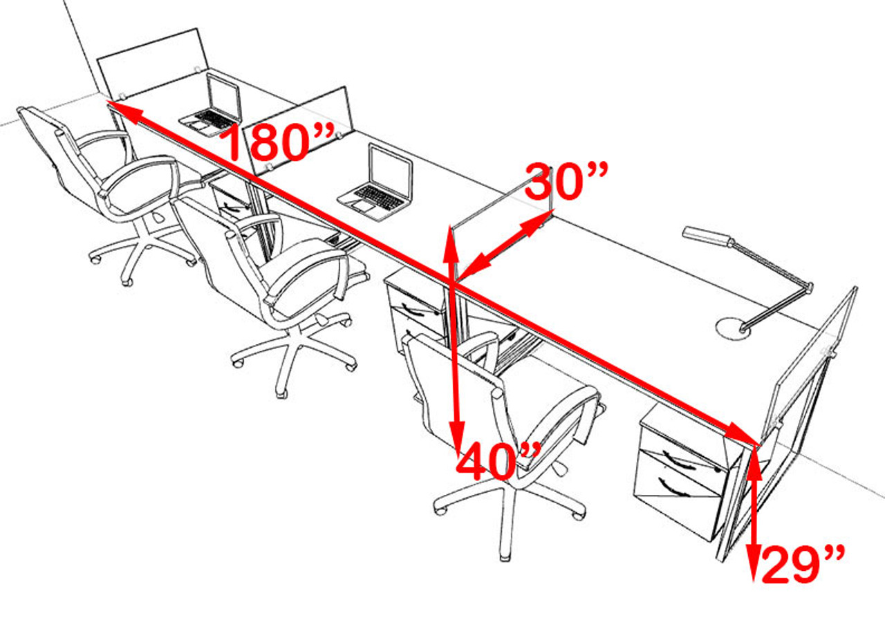 Three Person Modern Acrylic Divider Office Workstation, #AL-OPN-SP55