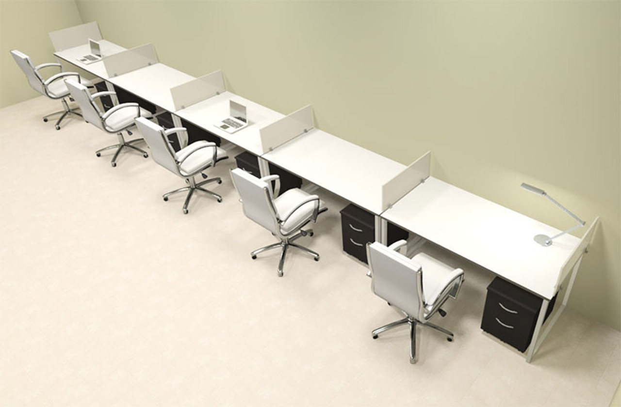 Five Person Modern Acrylic Divider Office Workstation, #AL-OPN-SP67