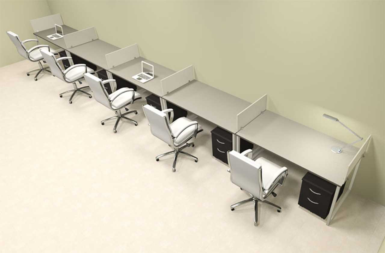 Five Person Modern Acrylic Divider Office Workstation, #AL-OPN-SP68