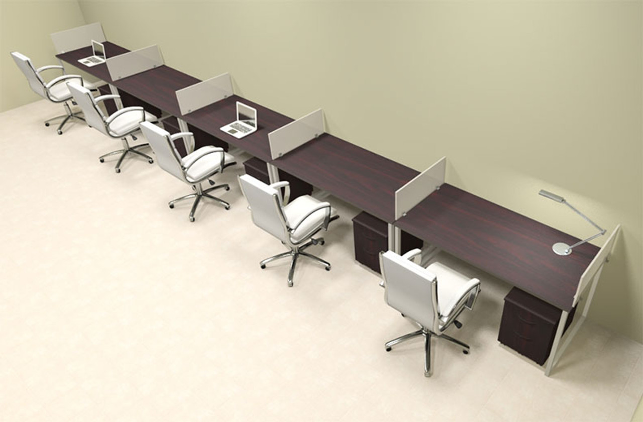 Five Person Modern Acrylic Divider Office Workstation, #AL-OPN-SP71