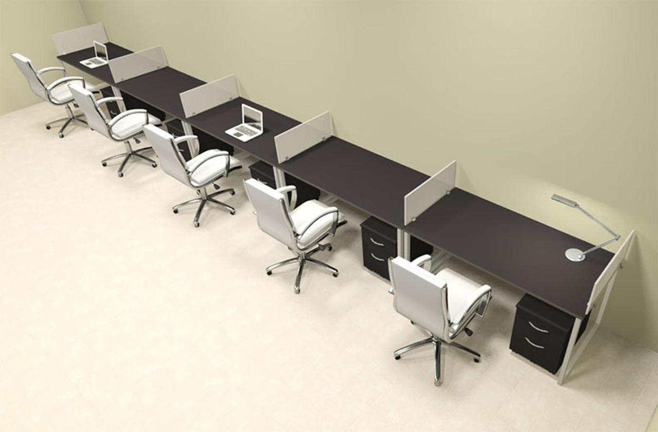 Five Person Modern Acrylic Divider Office Workstation, #AL-OPN-SP72