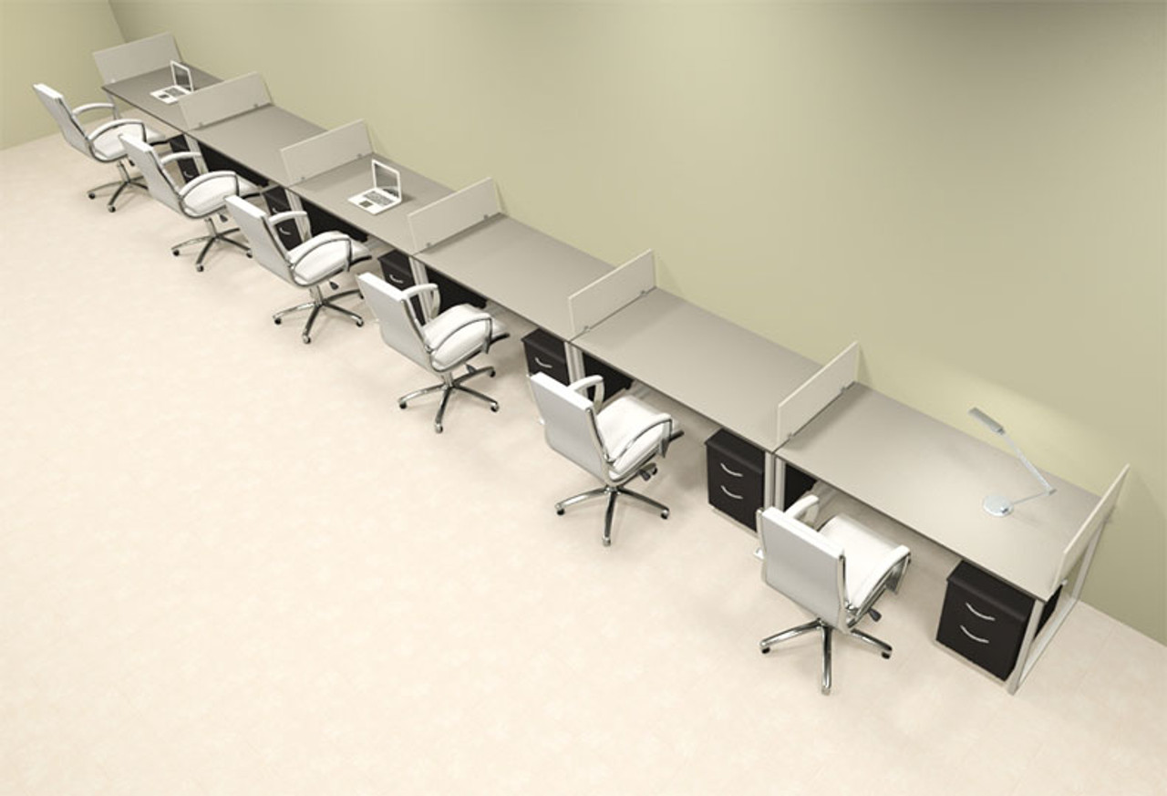 Six Person Modern Acrylic Divider Office Workstation, #AL-OPN-SP74