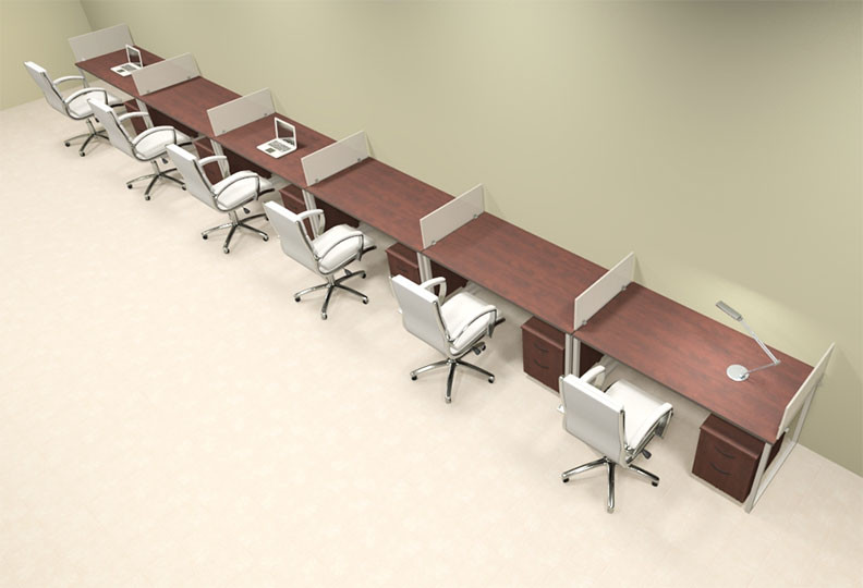 Six Person Modern Acrylic Divider Office Workstation, #AL-OPN-SP76