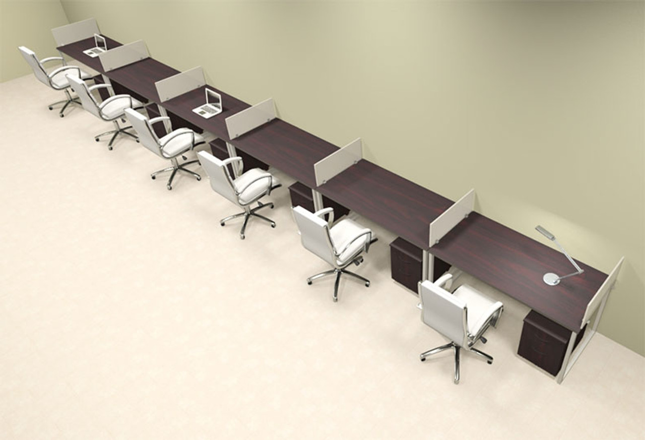 Six Person Modern Acrylic Divider Office Workstation, #AL-OPN-SP77