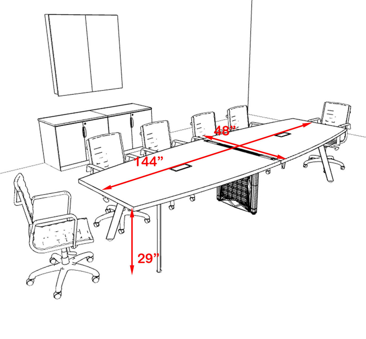 Modern Boat shaped 12' Feet Metal Leg Conference Table, #OF-CON-CV15