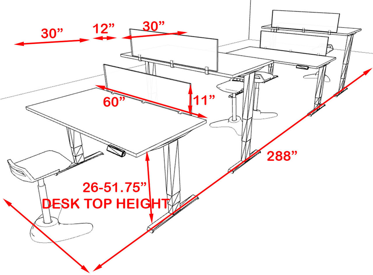 Four Persons Modern Power Height Adjustable Leg Divider Workstation, #AL-OPN-HP14