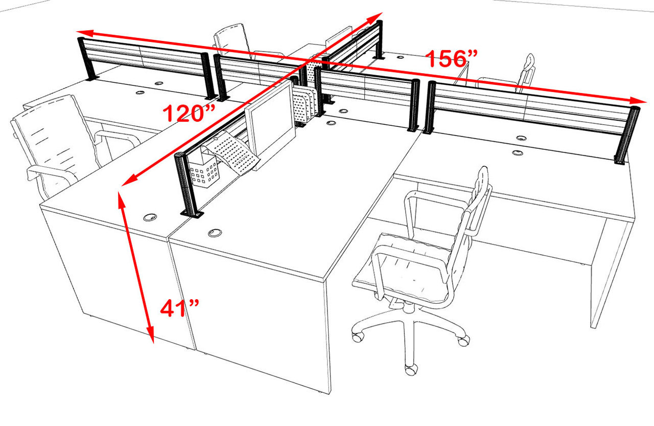 Four Person Modern Aluminum Organizer Divider Office Workstation, #OT-SUL-FPW29