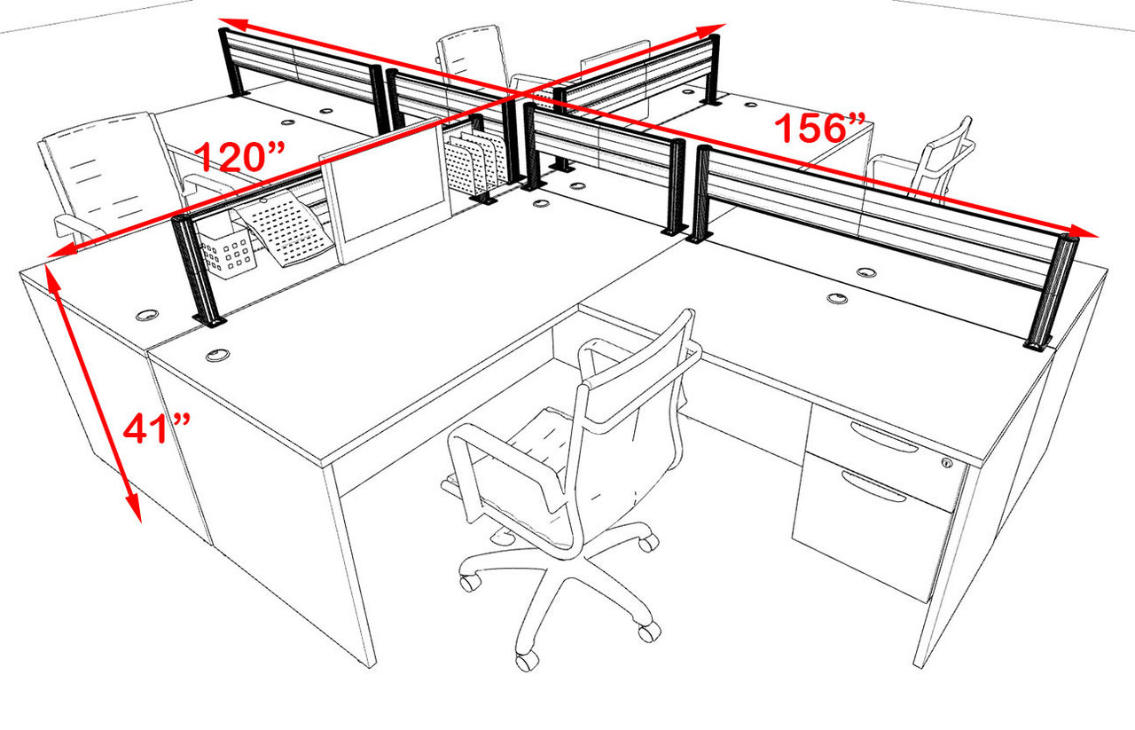 Four Person Modern Aluminum Organizer Divider Office Workstation, #OT-SUL-FPW44