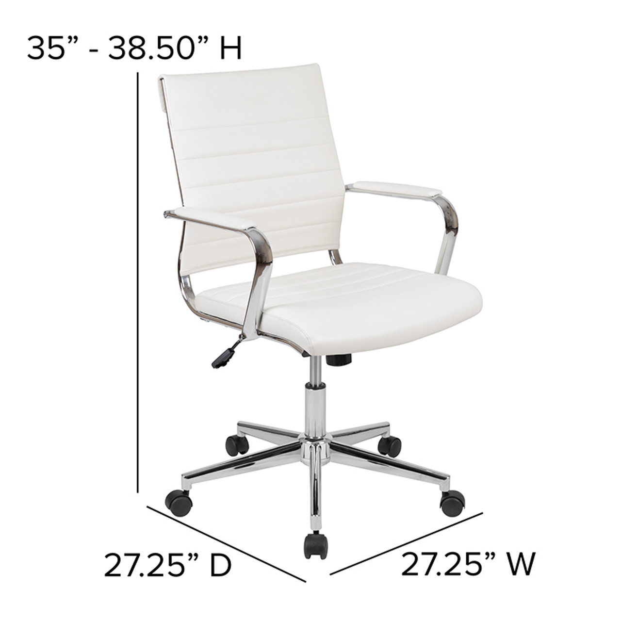 Mid-Back White Ribbed Upholstered Leather Conference Chair , #FF-0169-14