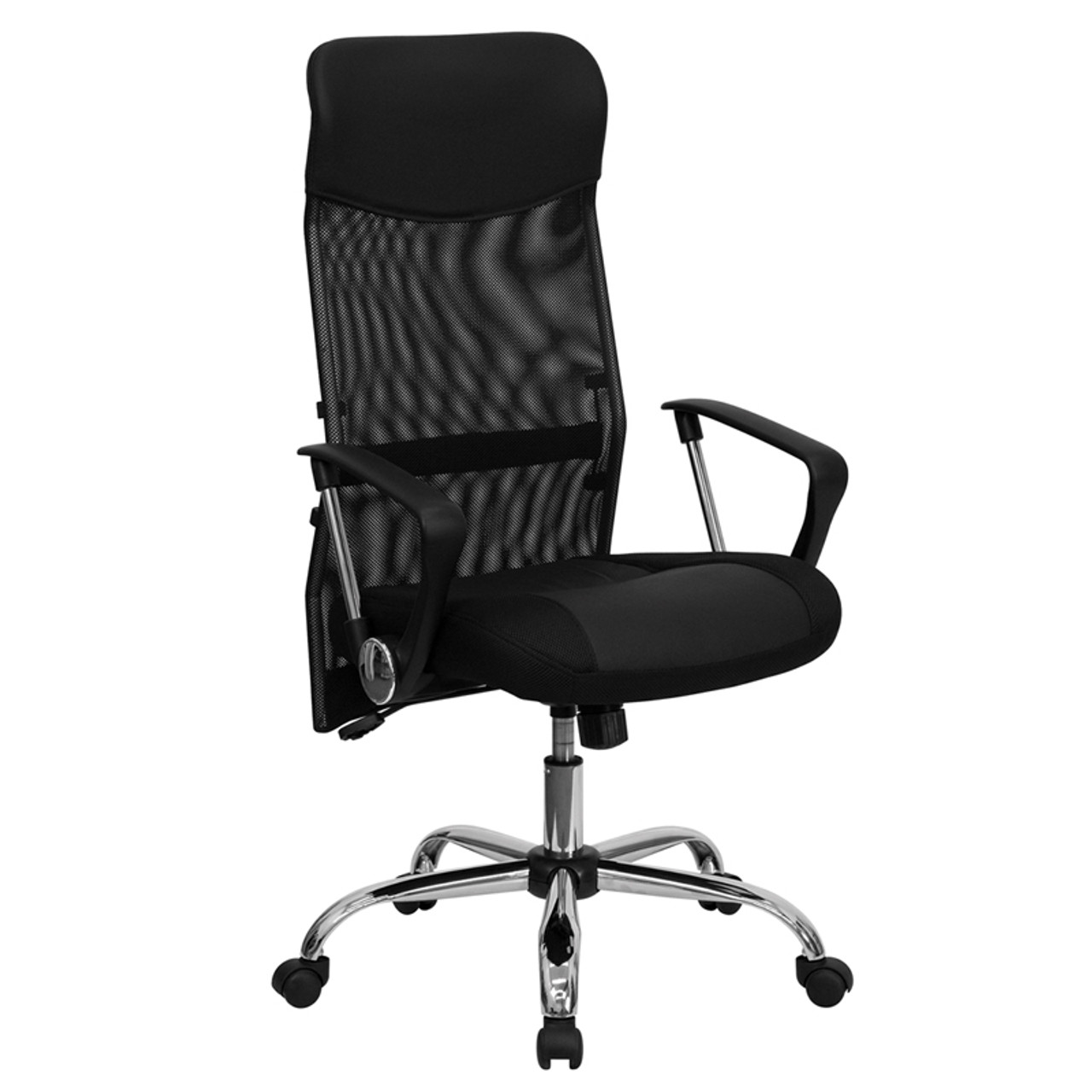 High Back Black Split Leather Chair with Mesh Back , #FF-0184-14
