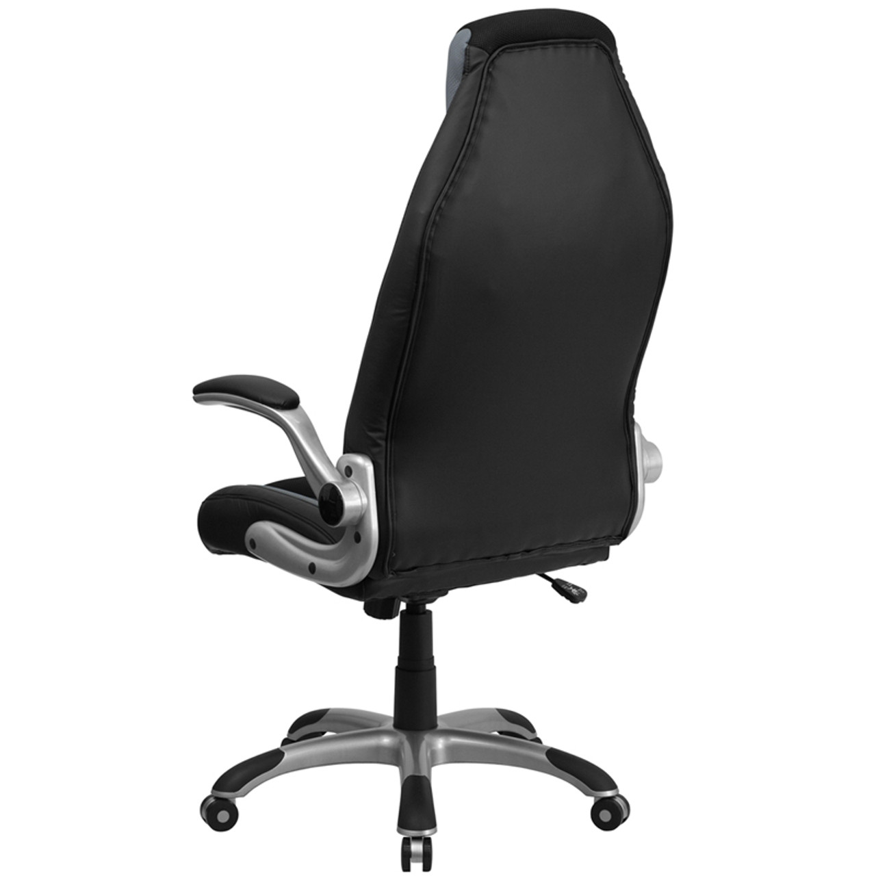 High Back Black & Gray Vinyl Executive Office Chair with Black Mesh Insets and Flip Up Arms , #FF-0272-14