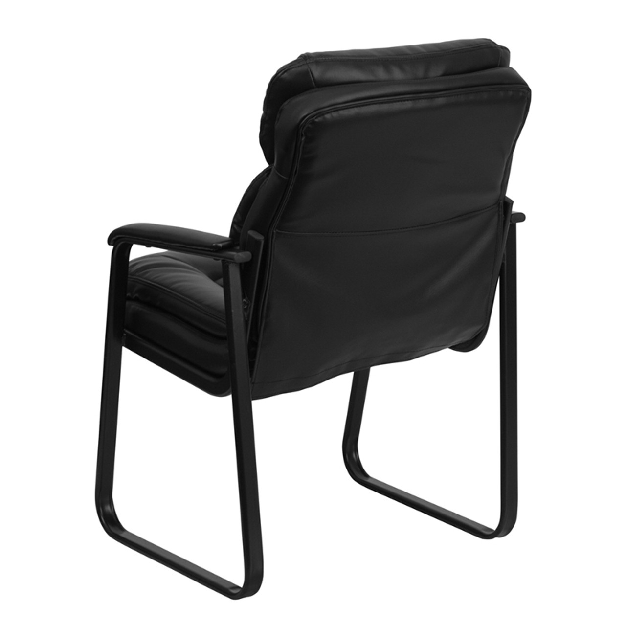 Black Leather Executive Side Chair with Sled Base , #FF-0448-14