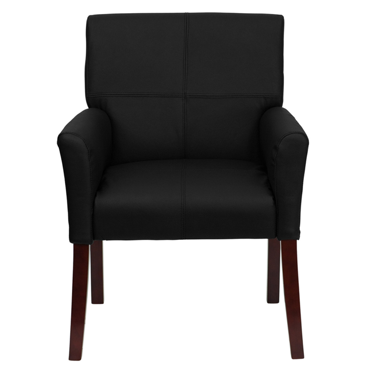 Black Leather Executive Side Chair or Reception Chair with Mahogany Legs , #FF-0451-14